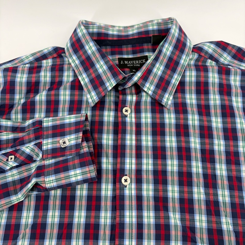 J. Maverick New York Mens XL Slim Fit Plaid Button‎ Down Shirt Red Blue 726-S